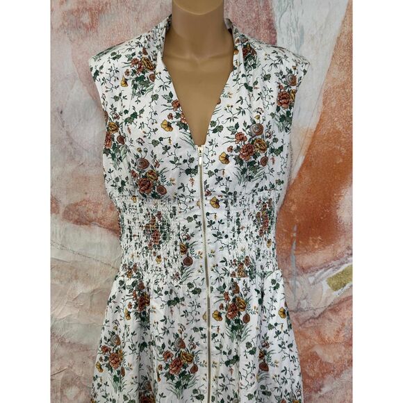 Anthropologie The Tommie Cap-Sleeve Smocked Front-Zip Midi Shirt Dress $170